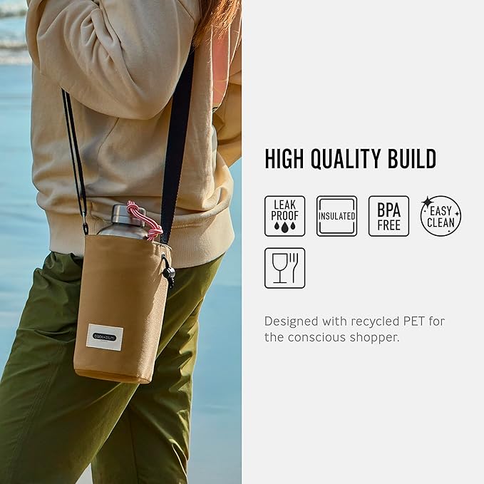 BLACK + BLUM Insulated Bottle Bag - For Adults and Kids - Made with Recycled PET and BPA Free - Bottle Bag for On The Go, Clay-CubbioJoy