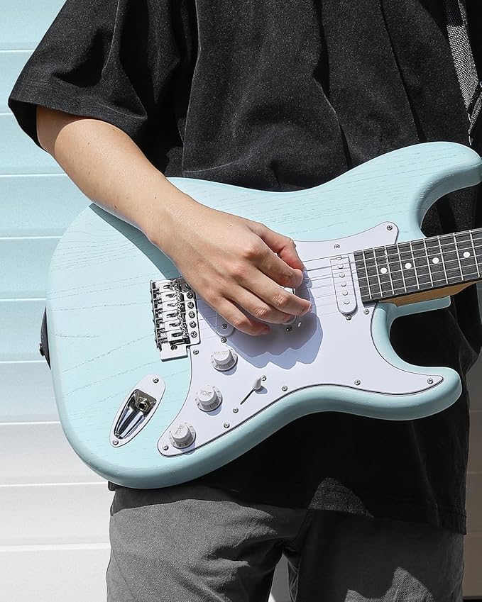 DONNER DST-80 Electric Guitar 39” Beginner Electric Guitar Kit with Amp, Classic SSS Pickup Complete with Gig Bag, Tuner, Capo, Strap, Picks, and Free Online Lessons-CubbioJoy