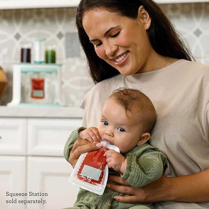 Infantino Reusable Squeeze Pouches for Homemade Baby Food, 3.5 oz, Pack of 25 - BPA, PVC, and Phthalate-Free, Freezer-Safe, with Clear Window and Labeling Space-CubbioJoy