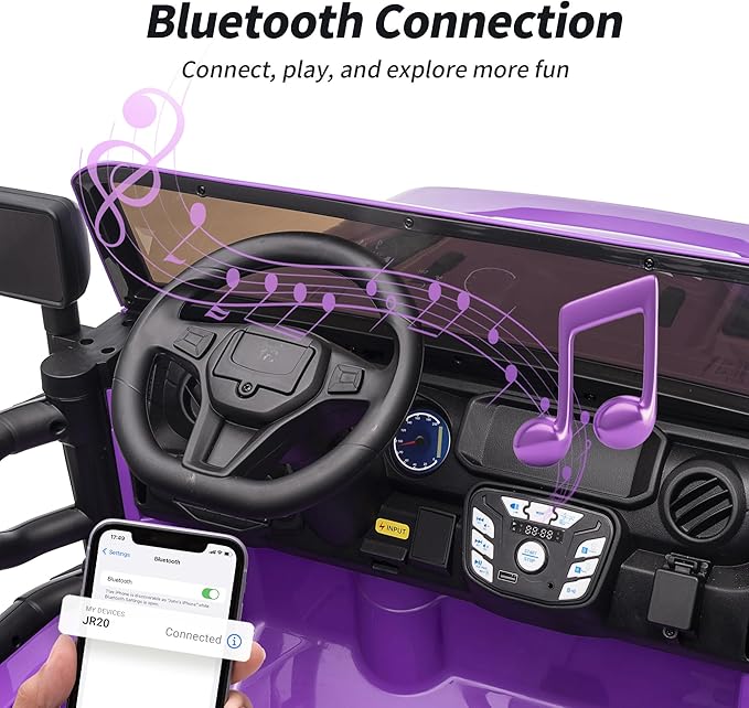 2 Seater Ride on Car Truck, 12V Kids Electric Ride on Toy for Big Kids Age 3-8 w/Remote Control- Purple-CubbioJoy