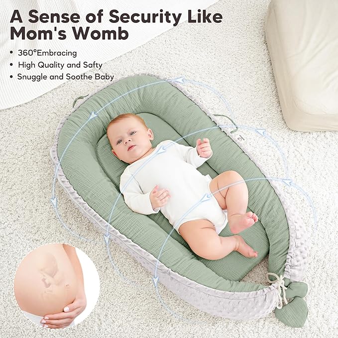 Baby Lounger - Infant Lounger Pillow for Newborn 0-24 Months, Soft, Breathable & Portable Baby Lounger Pillow for Boys & Girls, Cozy Baby Floor Seat for Home & Travel (Green)-CubbioJoy