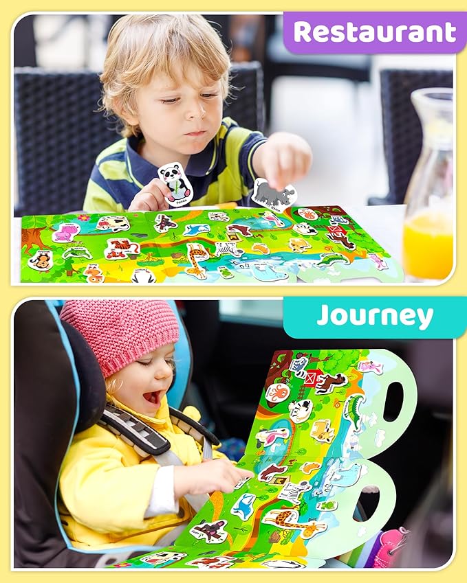 Benresive Reusable Sticker Books for Kids 2-4, Sticker Books for Toddlers 1-3 2-4, Toddler Travel Toys Activities Crafts Gifts - Animals-CubbioJoy