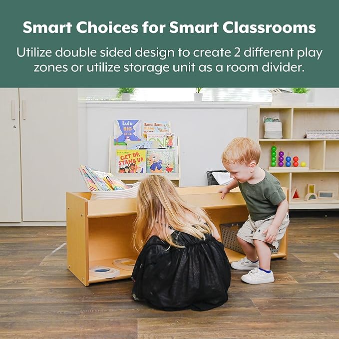 Angeles Value Line Toddler Storage with Mirror Back, Classroom Shelves and Daycare Furniture, Kids' Bookcases Cabinets & Shelves, 48" L x 15" W x 17" H-CubbioJoy