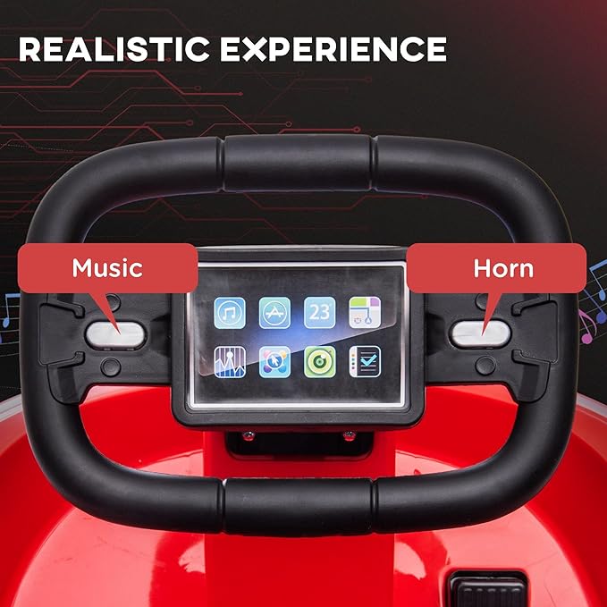 Aosom Toddler Bumper Car, 360° Rotation 6V Kids Electric Ride on Bumper Car with EVA Bumper Edges, Twins Motor, Songs, Horn, LED Lights, Safety Belt for 18-48 Months, Red-CubbioJoy