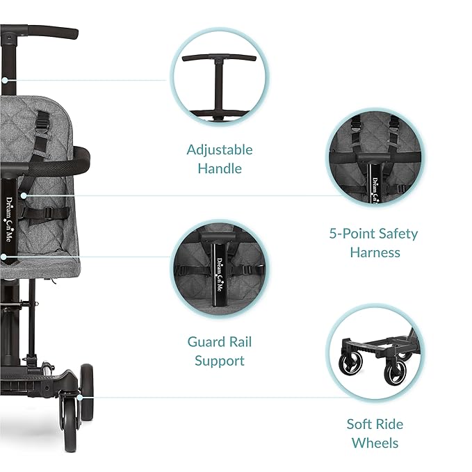 Dream On Me Lightweight And Compact Coast Rider Stroller With One Hand Easy Fold, Adjustable Handles And Soft Ride Wheels, Grey-CubbioJoy