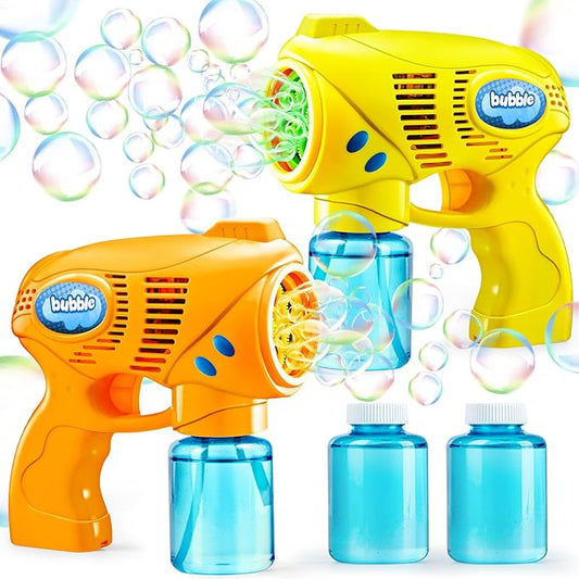 JOYIN 2 Bubble Guns with 2 Refill Solution (10 oz Total), Bubbles Maker, Blower for Kids, Toddlers, Outdoors Activity, Birthday Gift, Easter Basket Stuffers (Yellow+Orange)-CubbioJoy