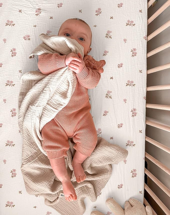 Bassinet Sheet for Baby Boy and Girl 2 Pack, Fitted Sheets for Rectangle, Oval, Hourglass Bassinet Mattress, Muslin Moses Basket Sheets with Neutral Style (Vintage Blossom & Pink)-CubbioJoy