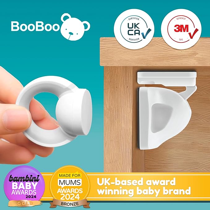 Booboo® Magnetic Child Safety Cupboard Locks for Children x4 Locks + x1 Key, Baby Proofing for Kitchen, Cabinets and Drawers, 30 Second Install No Drilling 3M Adhesive (4 Pack)-CubbioJoy