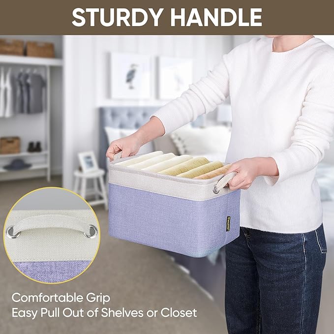 BALEINE 4 Pack Fabric Storage Bins for Shelves, Linen Storage Baskets for Organizing, Decorative Closet Bins for Clothes, Home (Lavender, 12"x8"x8")-CubbioJoy