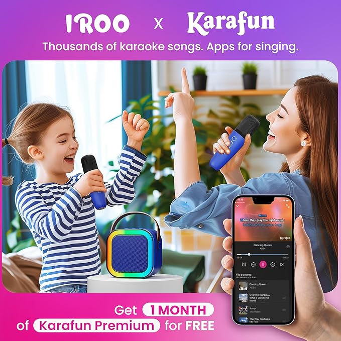 IROO Mini Karaoke Machine for Kids, 2025 TOP Toys Birthday Gifts Ideas for Girls Ages 4, 5, 6, 7, 8, 9, 10, 12+ Years Old, Portable Bluetooth Speaker with 2 Wireless Mics for Party Toddlers-CubbioJoy