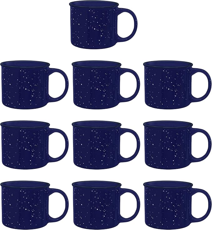 DISCOUNT PROMOS Ceramic Campfire Coffee Mugs 13 oz. Set of 10, Bulk Pack - Perfect for Tea, Espresso, Cappuccino, Hot Cocoa - Blue-CubbioJoy