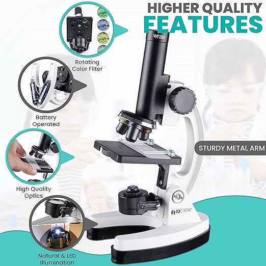 AmScope - M40-K-MDM35 IQCREW by 120X – 1200X Kid’s 85+ Piece Premium Microscope STEM Kit with Color Camera, Interactive Kid’s Friendly Software, Prepared and Blank Slides and More-CubbioJoy