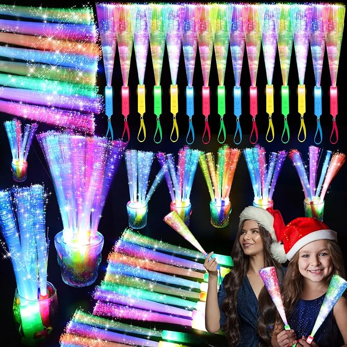 38 PCS Halloween Glow Sticks Bulk, Glow Fiber Optic Sticks, LED Light Wands, Glow in The Dark Party Supplies, Fiber Optic Wands for Weddings, Flashing LED Party Favors, Colorful Light Sticks-CubbioJoy