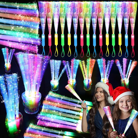 38 PCS Halloween Glow Sticks Bulk, Glow Fiber Optic Sticks, LED Light Wands, Glow in The Dark Party Supplies, Fiber Optic Wands for Weddings, Flashing LED Party Favors, Colorful Light Sticks-CubbioJoy