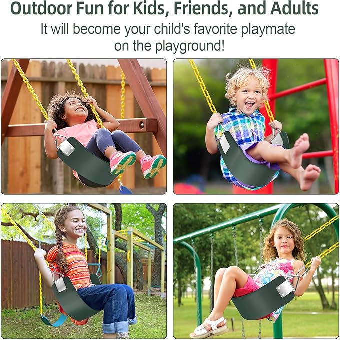 AGPTEK Toddler Swing Heavy Duty Bucket With Adjustable Rope - Cute Shape, 250 LB and 150 LB Capacity - Green-CubbioJoy