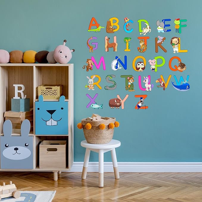 ABC Educational Wall Stickers for Kids - Animal Alphabet Wall Decals by Lipastick - Peel and Stick Letters for Boys and Girls Bedroom, Baby Room, Nursery Decor - Removable Wall Art-CubbioJoy