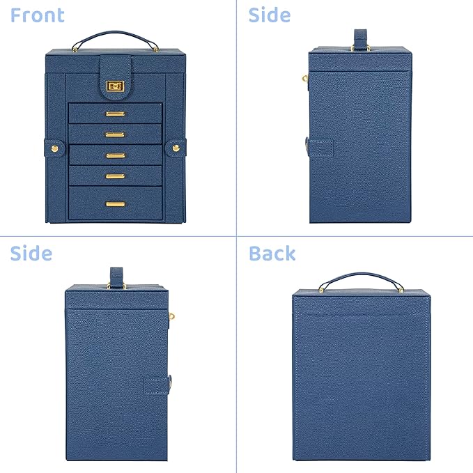 AKOZLIN Jewelry Box Organizer Functional Leather Jewelry Storage Case for Women Girls Ring Necklace Earring Bracelet Holder Organizer with Mirror Blue-CubbioJoy