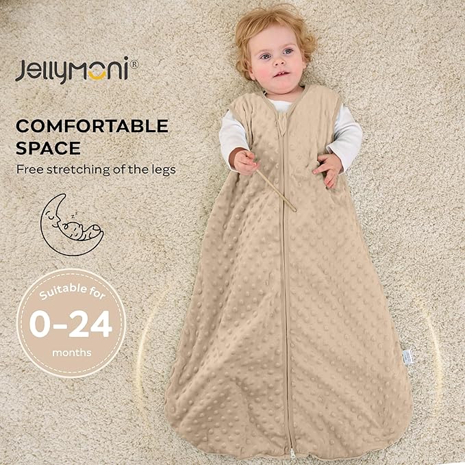 JELLYMONI Fleece Baby Sleep Sack 6-12 Months, 1.5 Tog Warm Winter Baby Wearable Blanket with Plush Dots and 2-Way Zipper, Cotton Toddler Sleep Sack-CubbioJoy