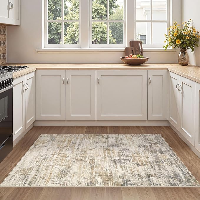 Area Rug for Living Room: 3x5 Washable Neutral Abstract Modern Soft Rugs Non Slip Indoor Floor Stain Resistant Carpet for Bedroom Dining Room Office Nursery - Golden Brown-CubbioJoy