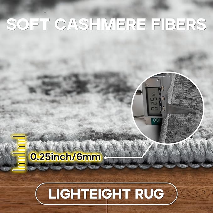 4x6 Area Rugs for Living Room Rug Washable: Modern Large Rug for Dining Room Bedroom Carpet Non Slip Low Pile 4 by 6 Indoor Abstract Nursery Home Office Black Grey-CubbioJoy