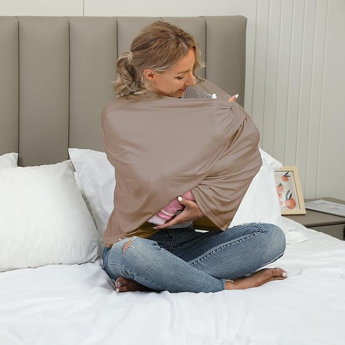 Breathable Car Seat Cover for Babies – Multi-Purpose Soft Rayon Nursing Cover for Breastfeeding, High Stretchy Infant Carseat Canopy, Stroller Cover (Smooth Rayon, Mocha Natural)-CubbioJoy