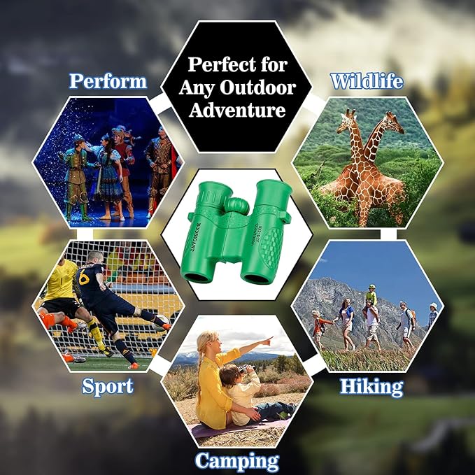 Binoculars for Kids 8x21, Gift for 3-12 Years Boys & Girls, Compact Kids Binoculars High-Resolution Shockproof Mini Binoculars for Bird Watching, Hiking, Camping, Travel Green 301-CubbioJoy