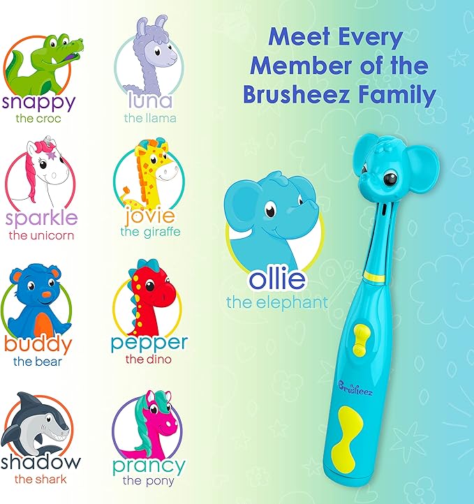 Brusheez Kids’ Electric Toothbrush Set - Safe & Effective for Ages 3+ - Parent Tested & Approved with Gentle Bristles, 2 Brush Heads, Rinse Cup, 2-Minute Timer, & Storage Base (Ollie The Elephant)-CubbioJoy