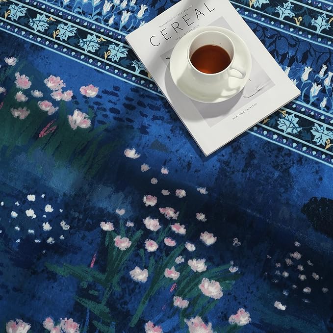 2x6 Runner Rug Impressionist-Style Vintage Kitchen Rugs Non Slip Washable Soft Carpet Runner for Kitchen Laundry Bedroom Bathroom, Blue-CubbioJoy