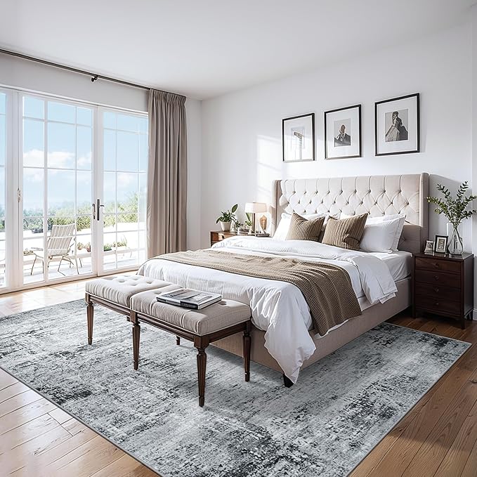 6x9 Area Rugs for Living Room - Washable Rug Modern Abstract Soft Large Neutral Non-Slip Carpet Indoor Floor Thin Carpets for Bedroom Dining Room Farmhouse Nursery Home Office Black-CubbioJoy