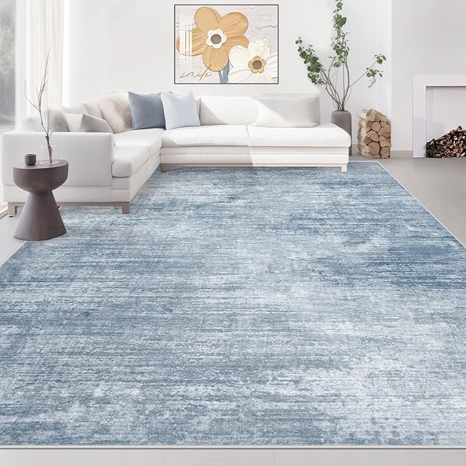 Area Rugs 10x14 Living Room: Washable Rug Modern Abstract Large Rugs Soft Non Slip Neutral Rug Stain Resistant Indoor Carpet for Bedroom Kitchen Dining Room Home Office Rugs(Blue, 10'x14')-CubbioJoy