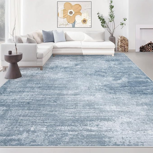Area Rugs 9x12 Living Room: Washable Rug Modern Abstract Large Rugs Soft Non Slip Neutral Rug Stain Resistant Indoor Carpet for Bedroom Kitchen Dining Room Table Nursery Home Office Rugs(Blue,9'x12')-CubbioJoy