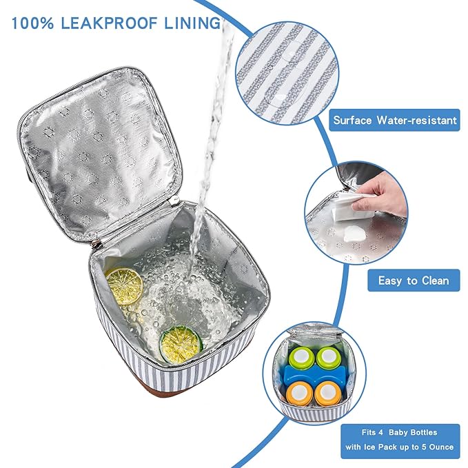 Breastmilk Cooler Bag with Ice Pack Fits 4 Baby Bottles Up to 5 Ounce, Baby Bottle Cooler Bag Great for Nursing Mom Daycare, Straps-CubbioJoy