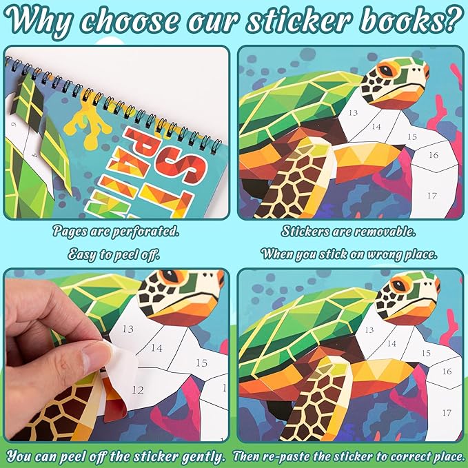 90shine 4PCS Crafts for Kids Ages 4-8 Sticker Paint Books Includes Dinosaur Marine Land Animals Multicolored Design Gifts Create 40 Pictures-CubbioJoy