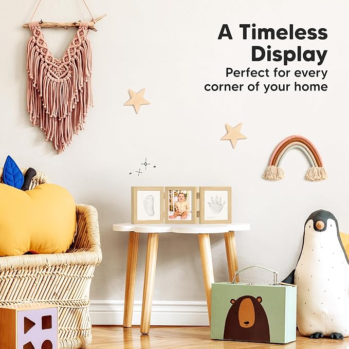 Baby Shower Gifts for Boys, Girls - Baby Hand and Footprint Kit, Newborn Handprint Kit, Keepsake Photo Frame, Nursery Picture Frame, Gender-Neutral Newborn Keepsake Gifts (Ash Wood)-CubbioJoy