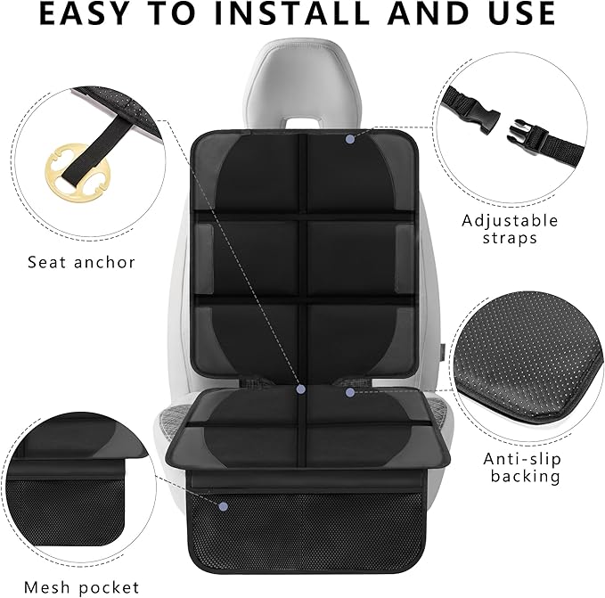 Car Seat Protector for Child Car Seat, 2 Pack Baby Car Seat Covers with Mesh Pockets & Non-Slip Backing 600D Durable Seat Protector Under Baby Car Seat for Car Back Seat (Black, Large)-CubbioJoy