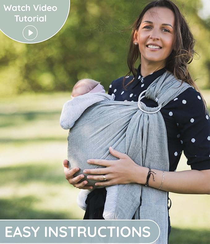 Baby Sling Carrier – Breathable 100% Cotton Wrap for Infant Support, Ring Sling Baby Carrier – Adjustable Muslin Fabric, Baby Carrier Newborn to Toddler – Soft Chest Hold for Travel Dark Grey-CubbioJoy