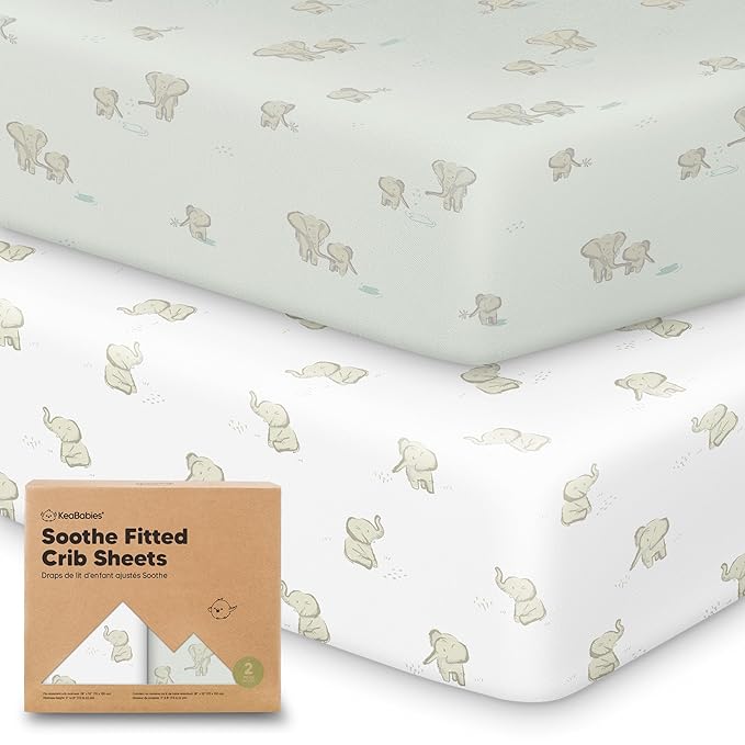 KeaBabies 2-Pack Organic Crib Sheets for Boys, Girls - 52x28 Fitted Crib Mattress Sheet Neutral, Breathable Jersey Cotton Cover for Baby Bed, Toddler Mattress, Soft & Cute Prints (Elly)-CubbioJoy