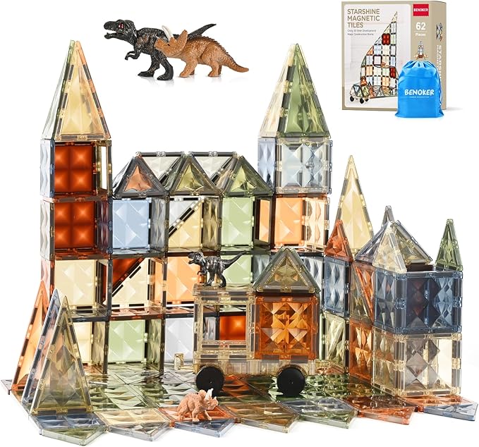 3D Magnetic Tiles, STEM Learning and Encourage Imaginative Play Magnetic Blocks, Preschool Puzzle Toys with Dinosaur, Gift for Boys and Girls 3 4 5 6 7 8 Years+-CubbioJoy