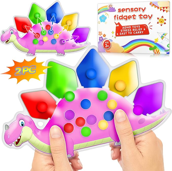 2PC Pink Dinosaur Color Sorting Sensory Toys, Montessori Toys for Toddler Girl Fine Motor Skill Game Learning Activities Quiet Calm Down Fidgets for Classroom Stocking Stuffers for 3 4 5 Year Old-CubbioJoy