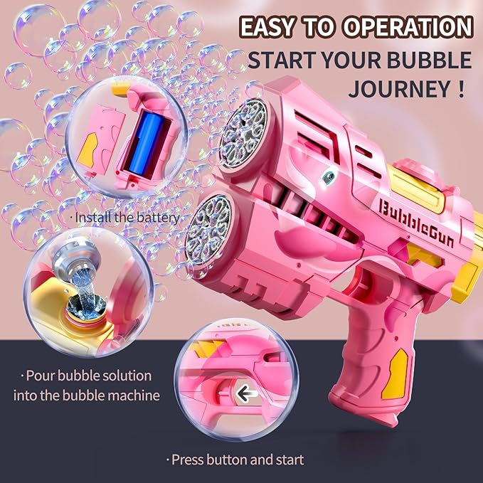 Jasny 2 Pack Rechargeable Dino Bubble Guns for Kids, LED Light Up Bubbles Machine Blower with 2 Bottles Refill Solution for Toddlers, Summer Wedding Toys Gift-CubbioJoy