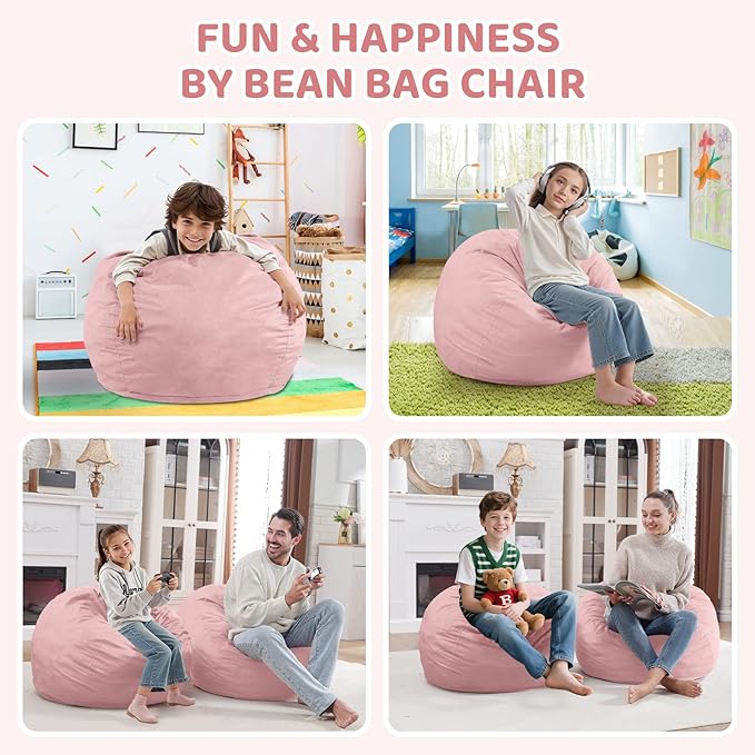 2FT Bean Bag Chair, Comfy Bean Bag Chairs with Memory Foam Filled, Fluffy Beanbag Sofa with Dutch Velvet Cover, Teardrop BeanBag Chairs for Living Room, Playroom - Light Pink-CubbioJoy