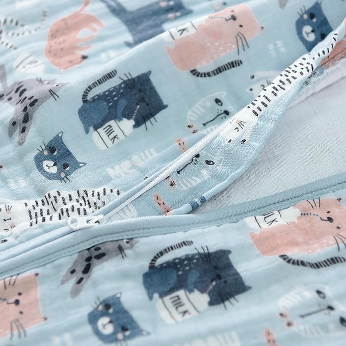 Baby Sleep Sack 2-4 T Baby Wearable Blanket 100% Organic Cotton 0.5 TOG Toddler Sleep Sacks 2- Way Zipper Soft 4 Layers 2T 3T 4T Kitten-CubbioJoy