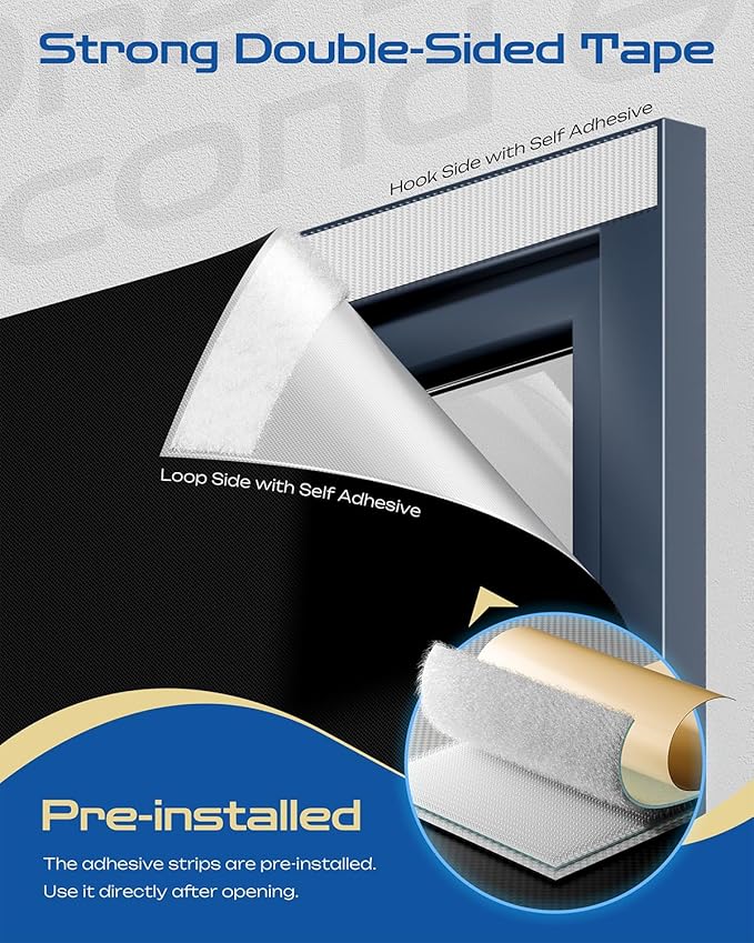 22" W x 36" L 100% Portable Blackout Curtains, Total Darkness No-Drill Black Out Window Cover,Temporary Blackout Shades with Hook & Loop Tape, for Bedroom, Nursery, Dorm, Travel (Black)-CubbioJoy