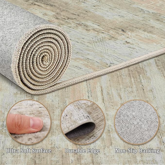 8x10 Area Rug Living Room Rugs - Washable Rug Large Modern Abstract Soft Thin Carpets Indoor Floor No Slip Vintage Carpet for Bedroom Under Dining Table Nursery Home Office Decor Brown-CubbioJoy