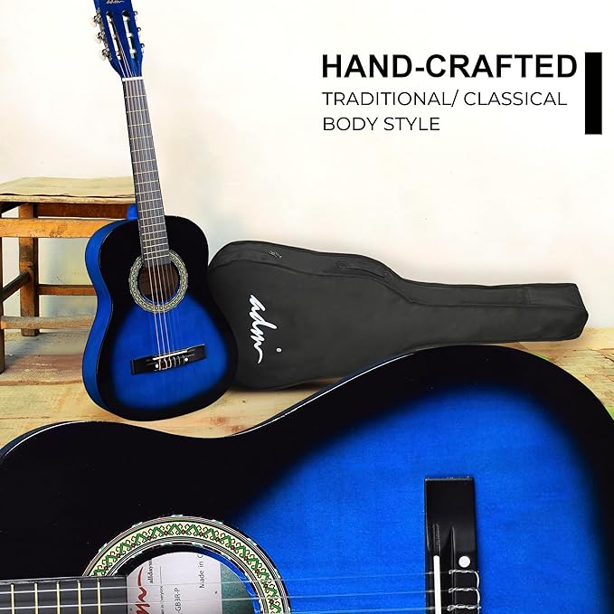ADM Beginner Acoustic Classical Guitar Nylon Strings Wooden Guitar Bundle Kit for Kid Boy Girl Student Youth Guitarra Online Lessons with Gig Bag, Strap, Tuner, Strings, Picks (34 Inch, Blueburst)-CubbioJoy
