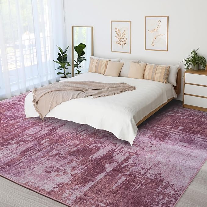 Kelarea Living Room Rug, 6x9 Rug Modern Abstract Washable Rugs Pink Faux Wool Vintage Carpet, Non Slip Rugs for Bedroom, Dining Room, College Dorm, Kids Playroom, Home Office-CubbioJoy