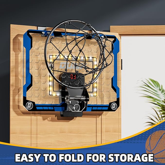 Indoor Basketball Hoop for Kids, Over The Door Mini Basketball Hoops, LED Light Mini Hoop with Scoreboard & 4 Balls, Kids Basketball Hoop Sport Toys Gifts for 5 6 7 8 9 10 11 12+Year Old Boys-CubbioJoy