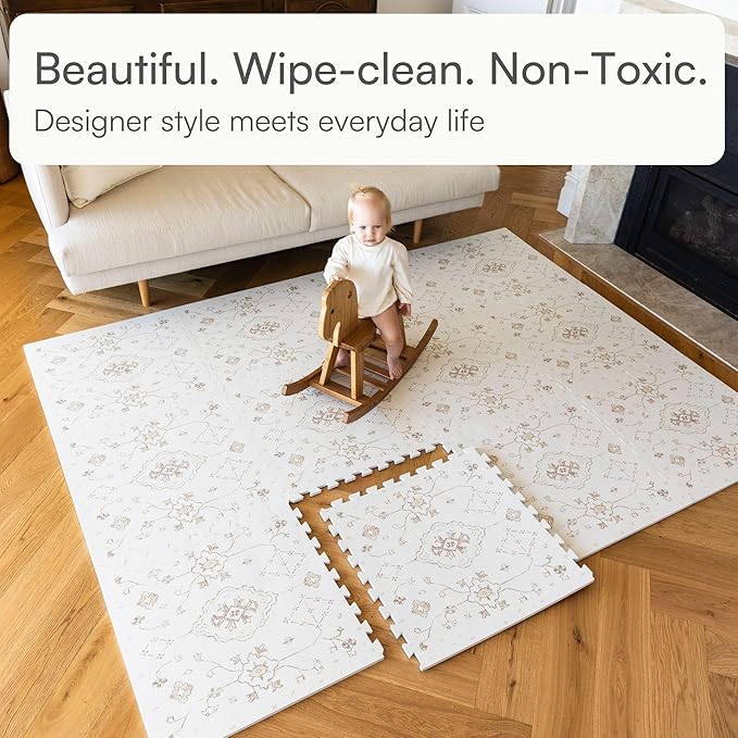 Baby Play Mat for Floor – 6x6ft Vintage Vanilla | Soft Non Toxic Premium EVA Foam Tiles for Tummy Time, Crawling & Playroom – Waterproof Floor Mat for Babies & Toddlers Lillefolk (9 Tiles)-CubbioJoy