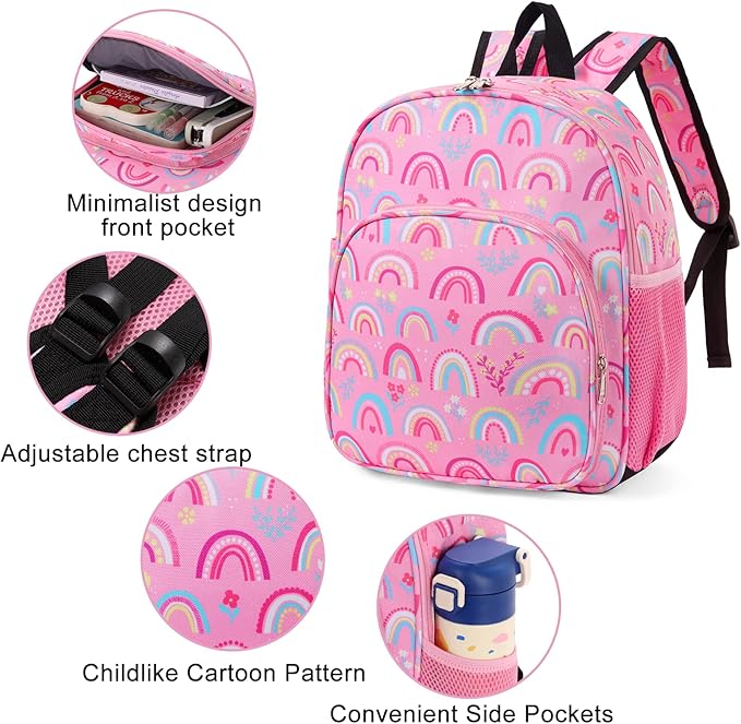 CLUCI Kids Backpack for Girls Toddler Backpack for Preschool Kindergarten Child Cute Daycare School Bookbag Travel Pink Rainbow-CubbioJoy