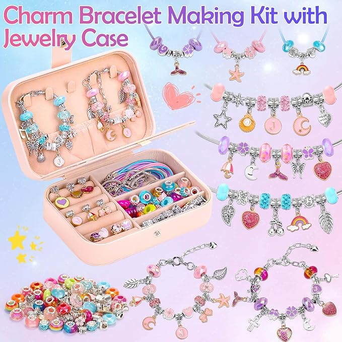 Bracelet Charm Making Kit with Jewelry Box Charm Beads for Jewelry Making DIY Bracelet Craft Kit for Birthday Gifts Valentine Christmas-CubbioJoy